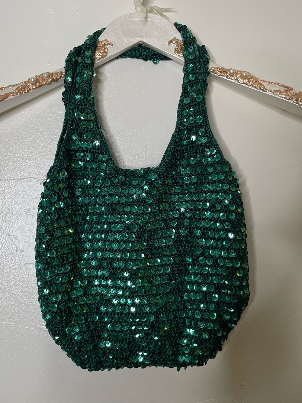 Y2K EMERALD GREEN SEQUIN SLOUCHY SHOULDER BAG